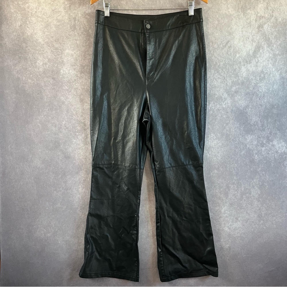 We‎ The Free People Pants Womens 14 Black Uptown Faux Leather Flare High Rise